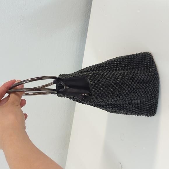 Women's Beaded Circle Handle Hobo Bag Black Gray punk grunge goth casual 90s y2k - Picture 5 of 11